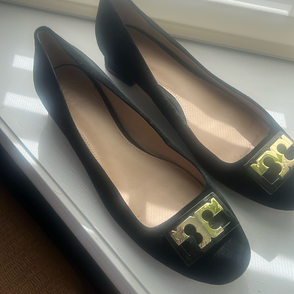 Tory Burch black suede flats- size 10M. Smoke free home. Barely worn.